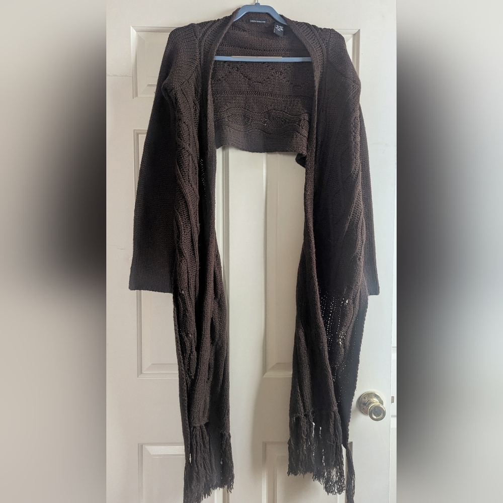 Moda International Dark Brown Fringe Cardigan
